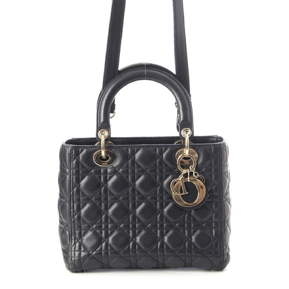 Christian Dior Lady Leather Cannage Shoulder Handbag Black